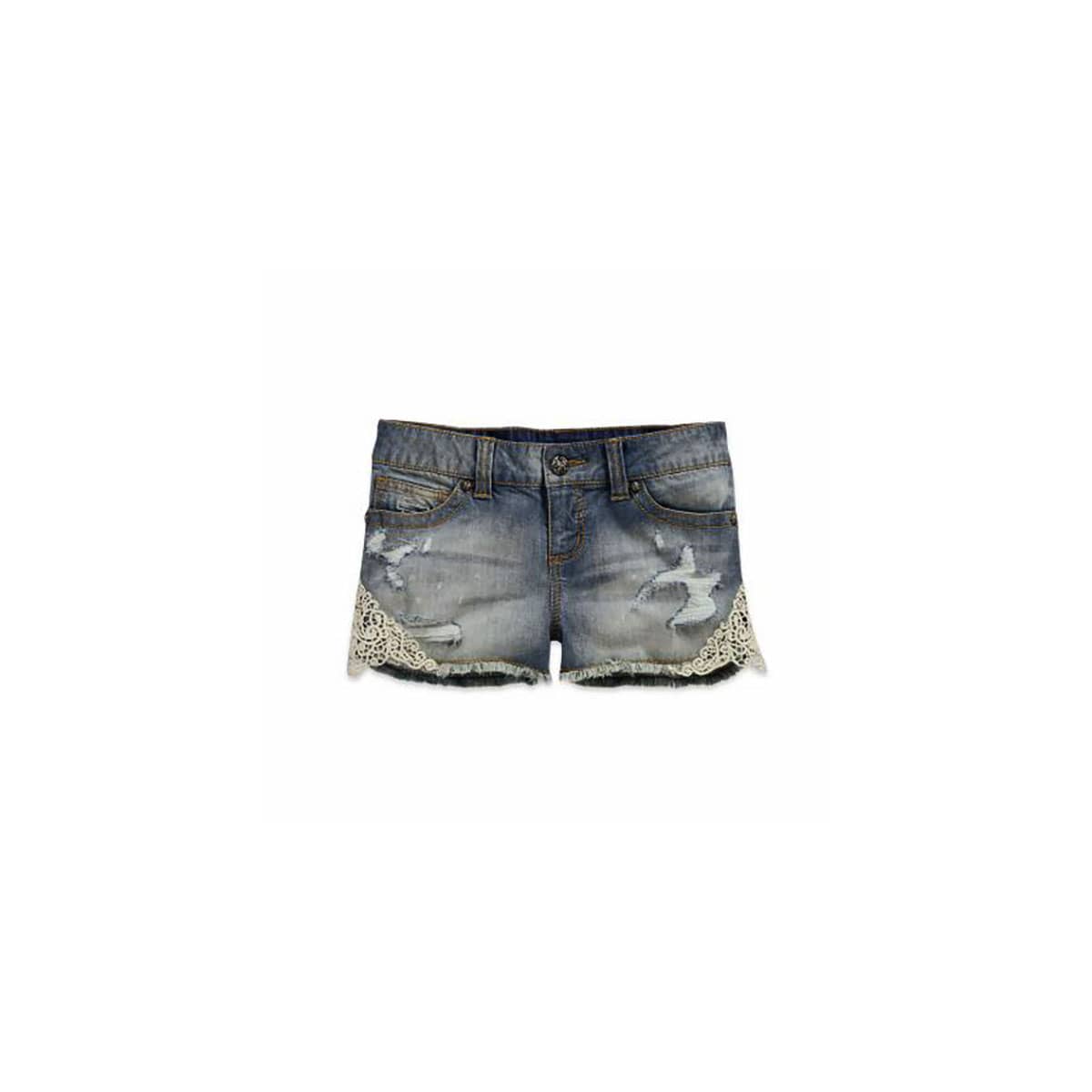 Crocheted Accented Denim Shorts